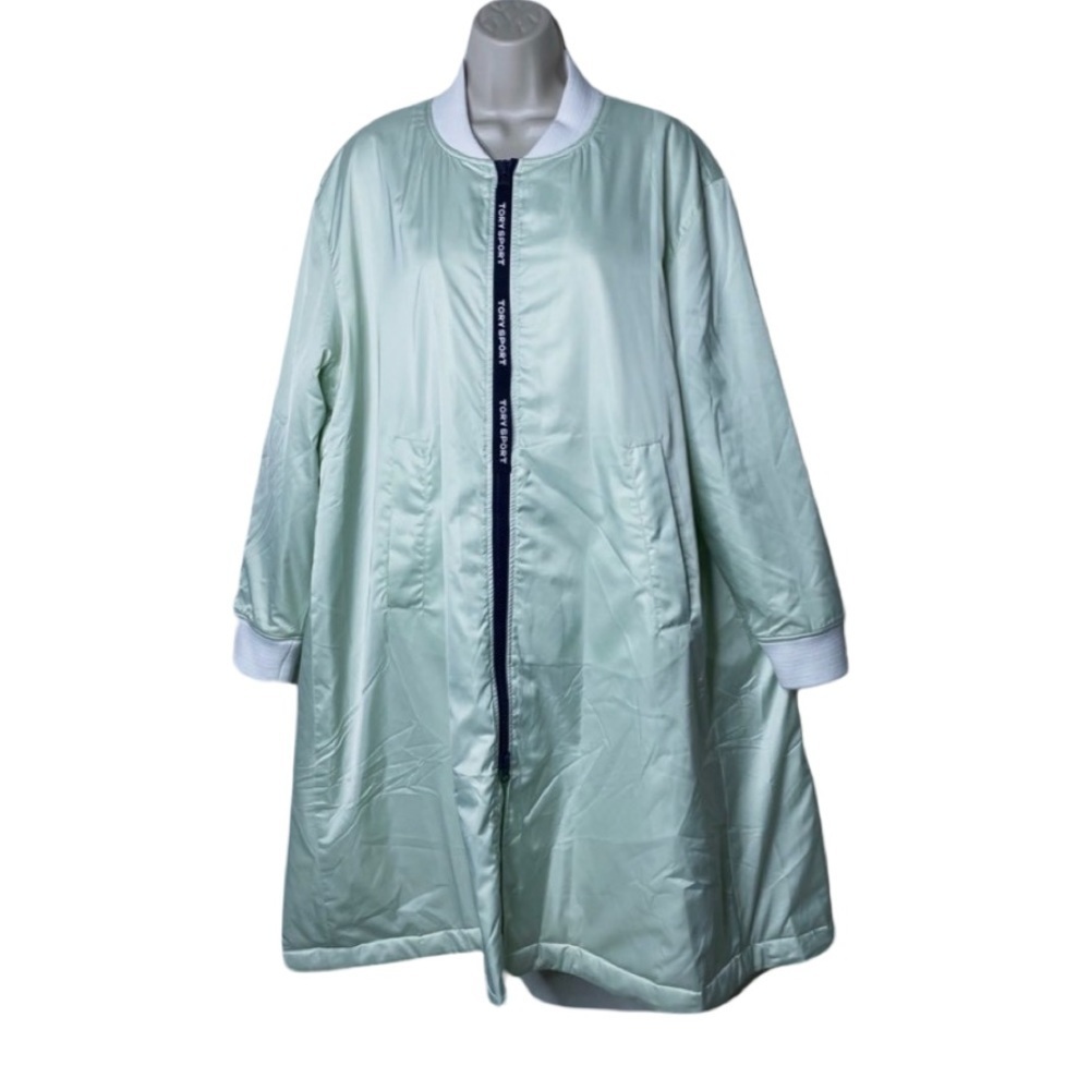 Tory Sport Mint Oversized PERFORMANCE SATIN BOMBER COAT S